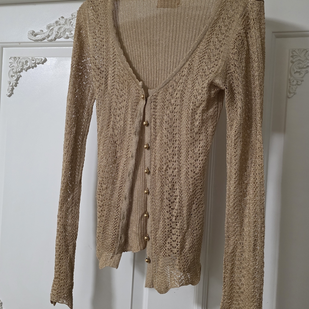 Elegant Beige Knit Cardigan Sweater
